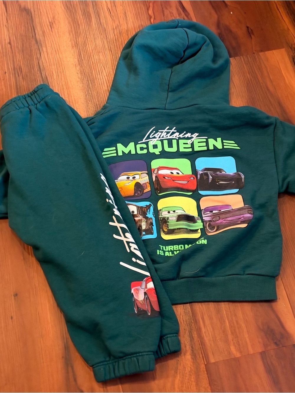 Zara Teal Green Lightning McQueen Hoodie & Joggers Kids Set
